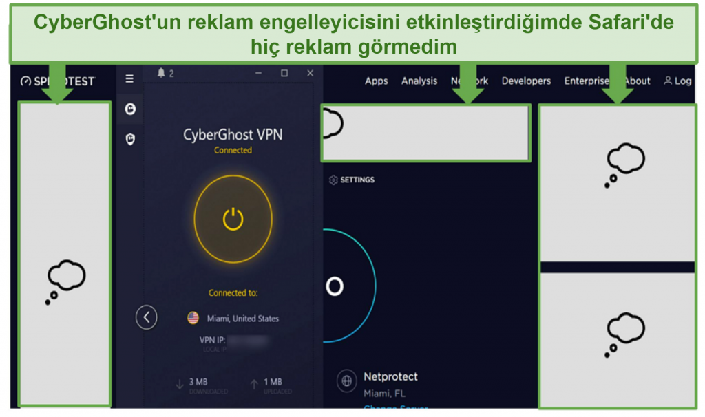 A screenshot showing how effective CyberGhost's ad-blocker is.