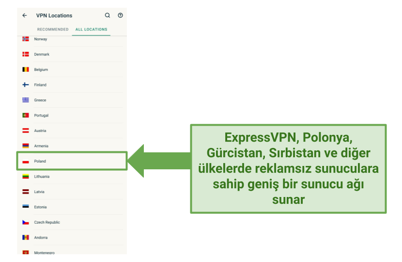 Screenshot of ExpressVPN's Android UI