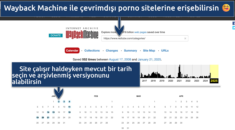Screenshot showing the Internet Archive Wayback Machine interface