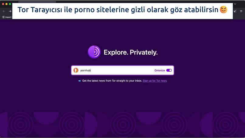Screenshot showing the Tor Browser with “pornhub” typed in the search bar